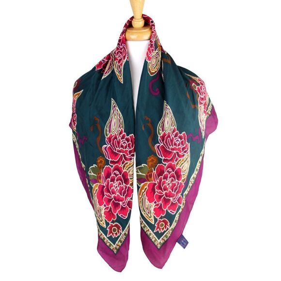 33.5"x33.5" Allen Solly MULTICOLOR FLORAL SILK HANDROLLED SCARF SHAWL WRAP (G89 - Picture 2 of 9